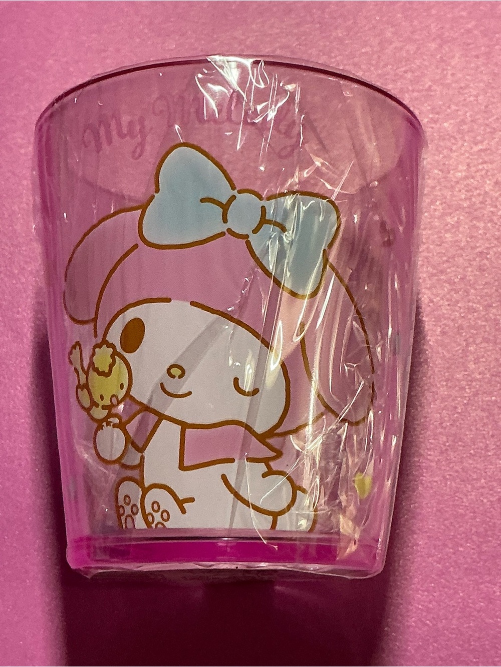 Blue Bow Pink Cap Bunny My Melody Decorative Plastic Cup in Wraps